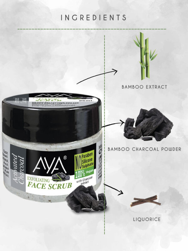 AYA Activated Charcoal Exfoliating Face Scrub, 25ml | No Paraben, No Silicone, No Sulphate. - Image 2