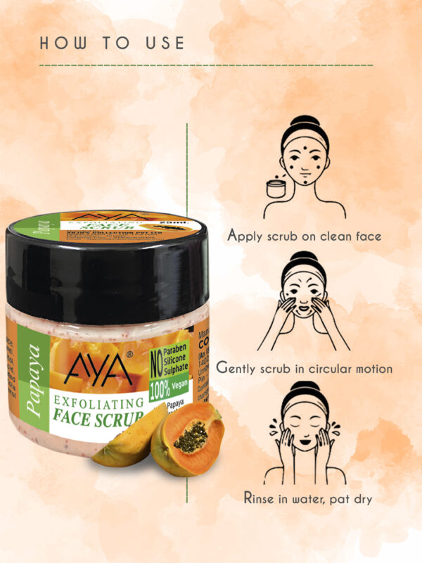 AYA Papaya Exfoliating Face Scrub, 25ml | No Paraben, No Silicone, No Sulphate. - Image 3