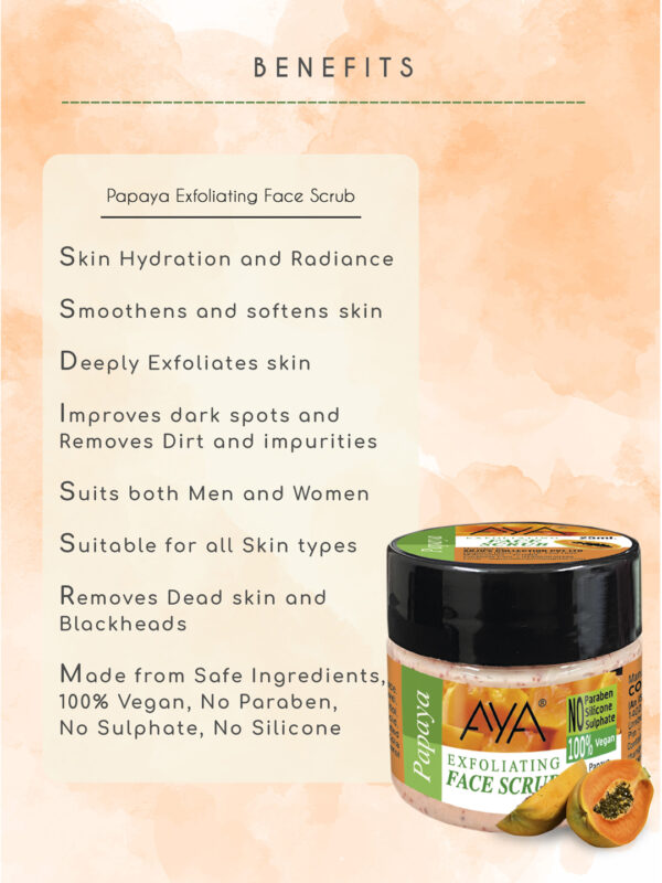 AYA Papaya Exfoliating Face Scrub, 25ml | No Paraben, No Silicone, No Sulphate. - Image 4