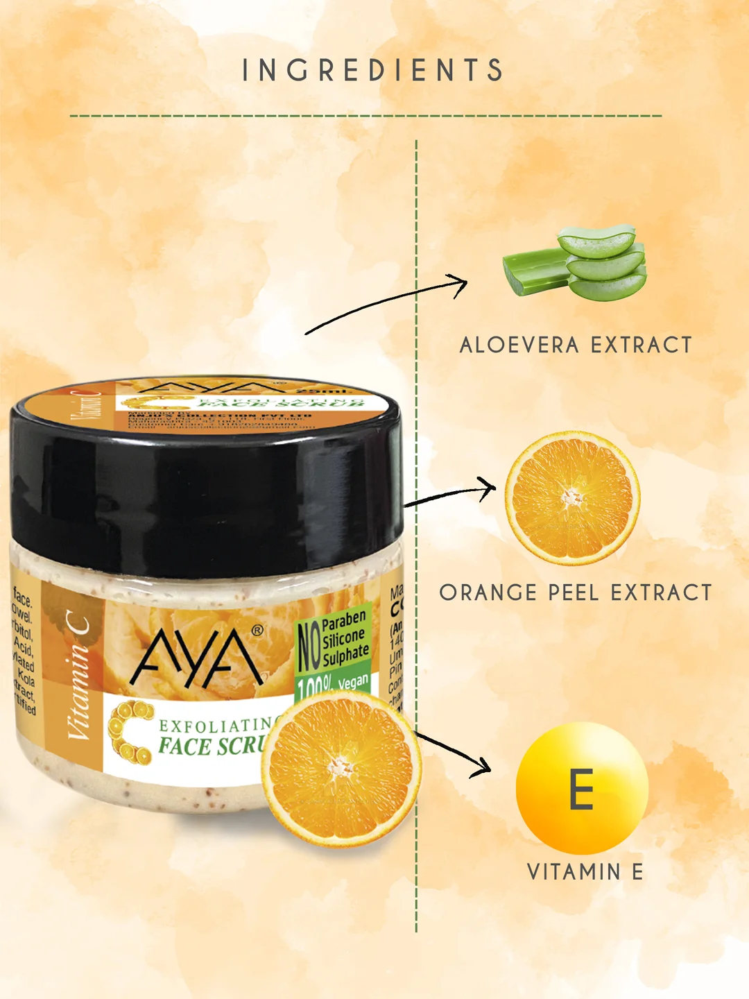 AYA Vitamin C Exfoliating Face Scrub, 25ml | No Paraben, No Silicone, No Sulphate. - Image 2