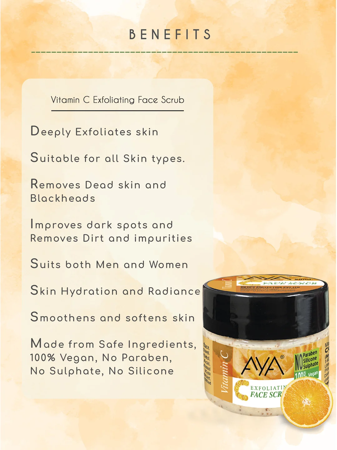 AYA Vitamin C Exfoliating Face Scrub, 25ml | No Paraben, No Silicone, No Sulphate. - Image 3