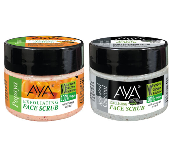 AYA Papaya, Activated Charcoal Exfoliating Face Scrub, 25ml+25ml | No Paraben, No Silicone, No Sulphate-Pack of 2