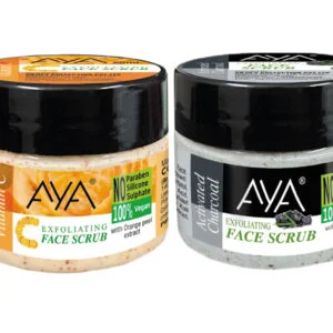 AYA Vitamin-C, Activated Charcoal Exfoliating Face Scrub, 25ml+25ml | No Paraben, No Silicone, No Sulphate-Pack of 2