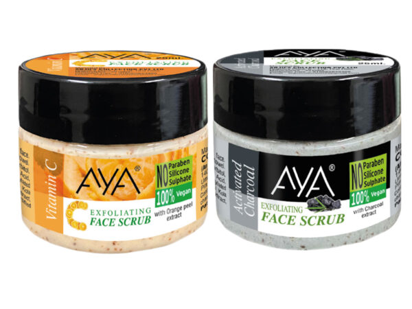 AYA Vitamin-C, Activated Charcoal Exfoliating Face Scrub, 25ml+25ml | No Paraben, No Silicone, No Sulphate-Pack of 2