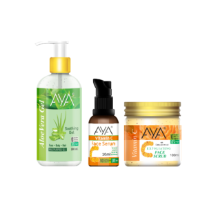 AYA Skincare Combo Pack Of 3, Multipurpose Aloe Vera Gel 300ml, Vitamin-C Scrub 100ml, Vitamin-C Serum 10ml | No Paraben, No Silicone, No Sulphate |