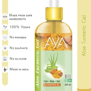 AYA Multipurpose Aloe Turmeric Gel, 300 ml for Face, Hair and Body | No Paraben, No Silicone, No Sulphate |