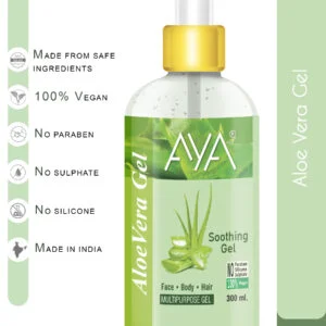 AYA Multipurpose Aloe Vera Gel, 300 ml for Face, Hair and Body | No Paraben, No Silicone, No Sulphate |