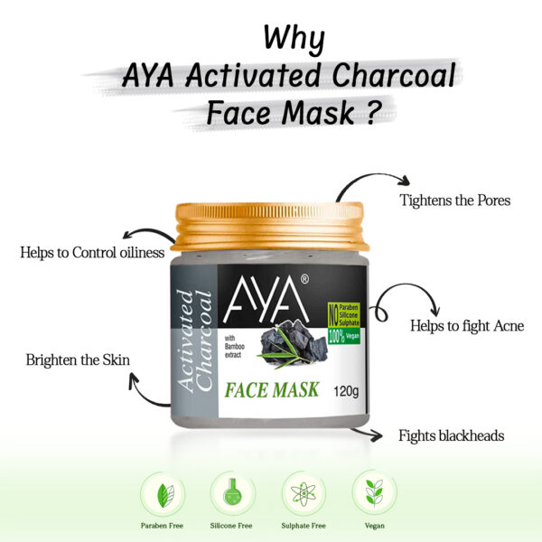 AYA Activated Charcoal Face Mask, 120 g | No Paraben, No Silicone, No Sulphate | - Image 3