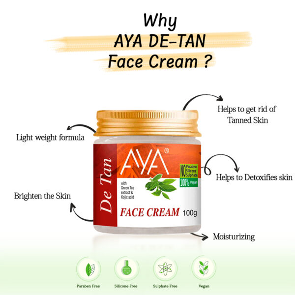 AYA Detan Face Cream, 100 g | No Paraben, No Silicone, No Sulphate | - Image 3