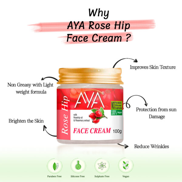 AYA Rosehip Face Cream, 100 g | No Paraben, No Silicone, No Sulphate| - Image 3