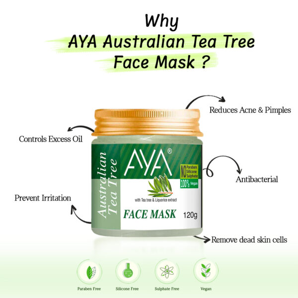 AYA Australian Tea Tree Face Mask, 120 g | No Paraben, No Silicone, No Sulphate | - Image 3