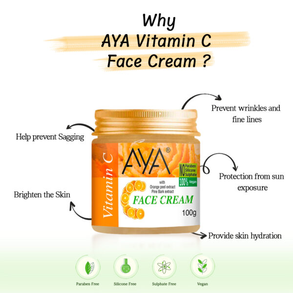 AYA Vitamin C Face Cream, 100 g | No Paraben, No Silicone, No Sulphate | - Image 3