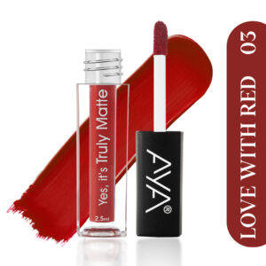 AYA Yes It's Truly Matte Liquid Lipstick, 03 Love With Red, 2.5 ml | Long Lasting | Waterproof | Kiss Proof | Enriched with Jojoba Oil, Shea Butter, Almond Oil, Vitamin E, SPF
