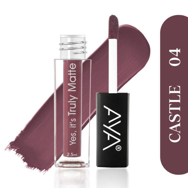 AYA Yes It's Truly Matte Liquid Lipstick, 04 Castle, 2.5 ml | Long Lasting | Waterproof | Kiss Proof | Enriched with Jojoba Oil, Shea Butter, Almond Oil, Vitamin E, SPF