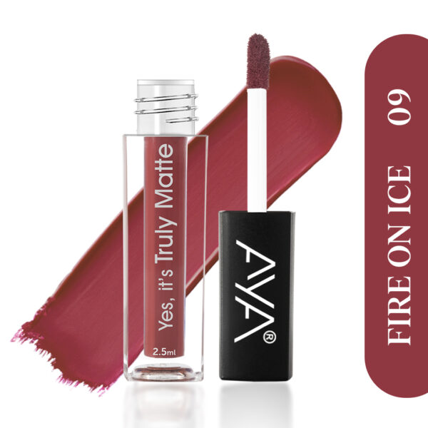 AYA Yes It's Truly Matte Liquid Lipstick, 09 Fire On Ice, 2.5 ml | Long Lasting | Waterproof | Kiss Proof | Enriched with Jojoba Oil, Shea Butter, Almond Oil, Vitamin E, SPF