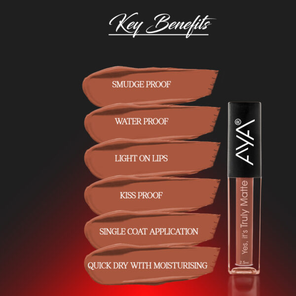 AYA Yes It's Truly Matte Liquid Lipstick, 02 Hazelnut, 2.5 ml | Long Lasting | Waterproof | Kiss Proof | Enriched with Jojoba Oil, Shea Butter, Almond Oil, Vitamin E, SPF - Image 2