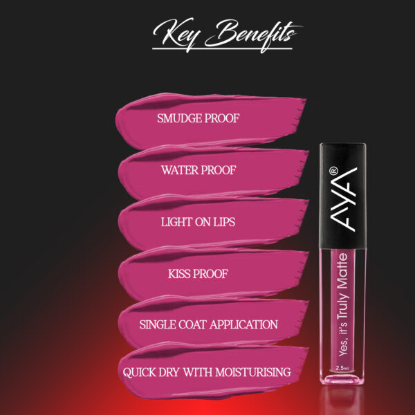 AYA Yes It's Truly Matte Liquid Lipstick, 11 Strawberry Shortcake, 2.5 ml | Long Lasting | Waterproof | Kiss Proof | Enriched with Jojoba Oil, Shea Butter, Almond Oil, Vitamin E, SPF - Image 2