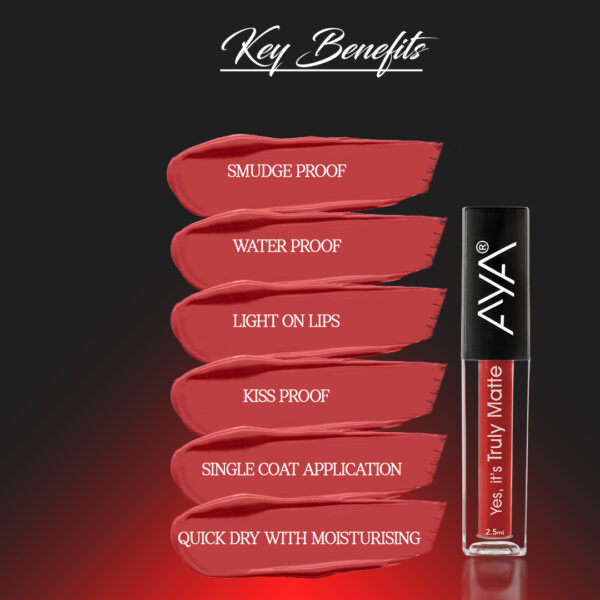 AYA Yes It's Truly Matte Liquid Lipstick, 12 Fly Girl, 2.5 ml | Long Lasting | Waterproof | Kiss Proof | Enriched with Jojoba Oil, Shea Butter, Almond Oil, Vitamin E, SPF - Image 2