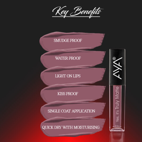 AYA Yes It's Truly Matte Liquid Lipstick, 04 Castle, 2.5 ml | Long Lasting | Waterproof | Kiss Proof | Enriched with Jojoba Oil, Shea Butter, Almond Oil, Vitamin E, SPF - Image 2