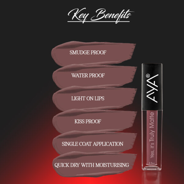 AYA Yes It's Truly Matte Liquid Lipstick, 01 Cool Nude, 2.5 ml | Long Lasting | Waterproof | Kiss Proof | Enriched with Jojoba Oil, Shea Butter, Almond Oil, Vitamin E, SPF - Image 2