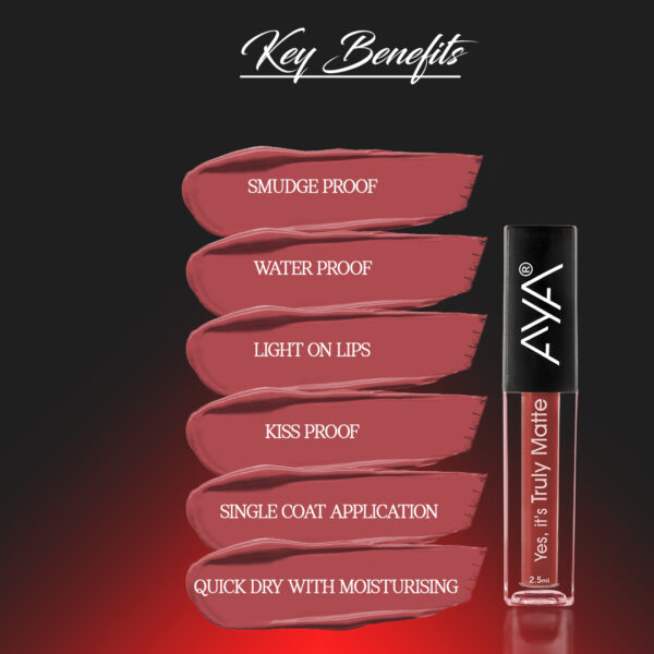 AYA Yes It's Truly Matte Liquid Lipstick, 09 Fire On Ice, 2.5 ml | Long Lasting | Waterproof | Kiss Proof | Enriched with Jojoba Oil, Shea Butter, Almond Oil, Vitamin E, SPF - Image 2