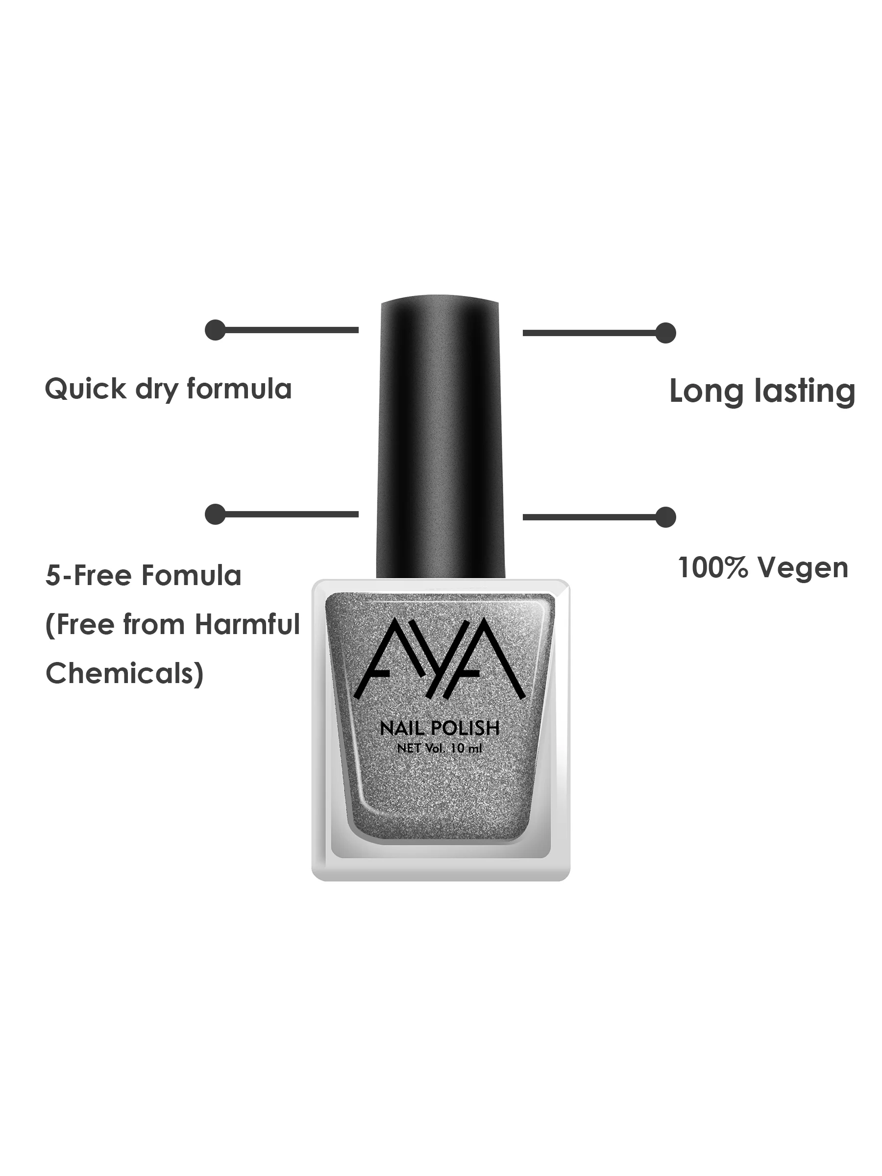 AYA Nail Polish 04 Silver (10 ml) - Image 4